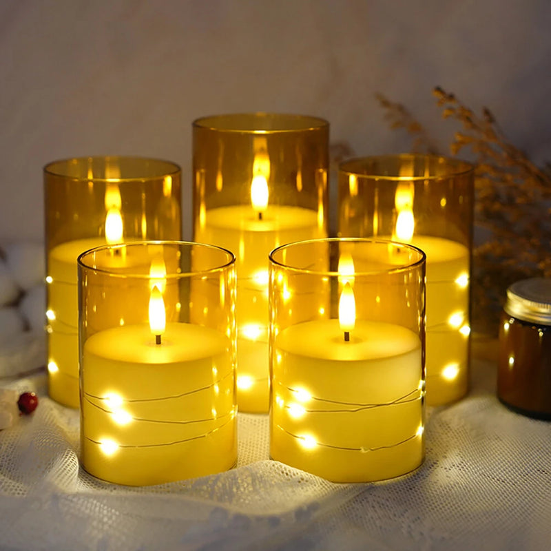 5-Piece Set LED Electronic Candle Acrylic High Simulation Glass Cup LED Swing Wax Plastic Copper Wire Lampwith Remote Control