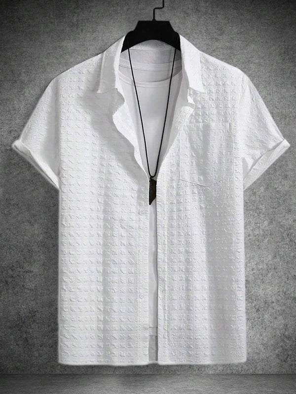 Mens Solid Patch Pocket Lapel Collar Short Sleeve Shirts