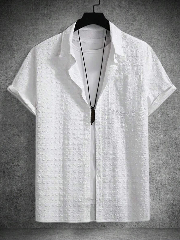 Mens Solid Patch Pocket Lapel Collar Short Sleeve Shirts