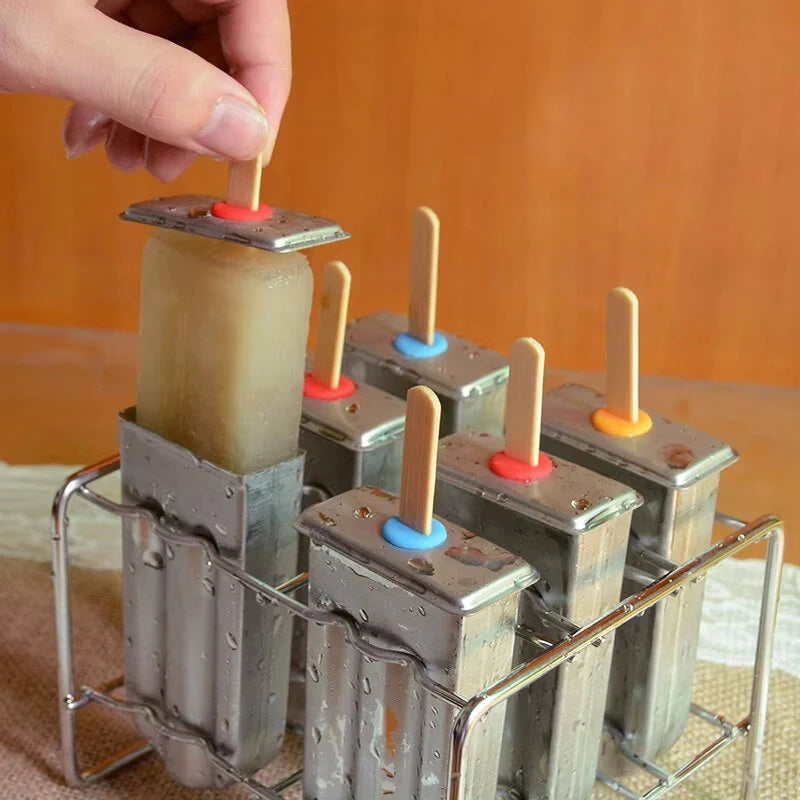 6 / 10PCS Stainless Steel Popsicle Mold Rack Ice Lolly Mold Frozen Lolly Popsicle Maker Homemade Ice Cream Mold with Popsicle Holder