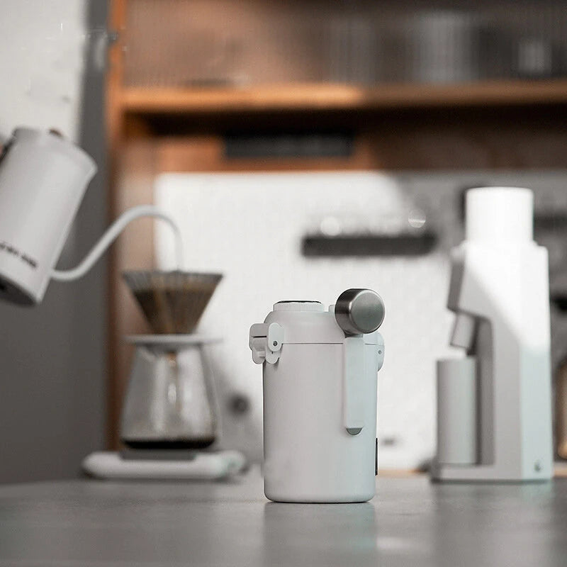 MHW-3BOMBER Gambo Sealed Coffee Canister with Humidity Monitor Travel Vacuum Coffee Storage Container with Magnetic Measuring Scoop for Grounds Coffee, Beans, CO2 Exhaust Valve