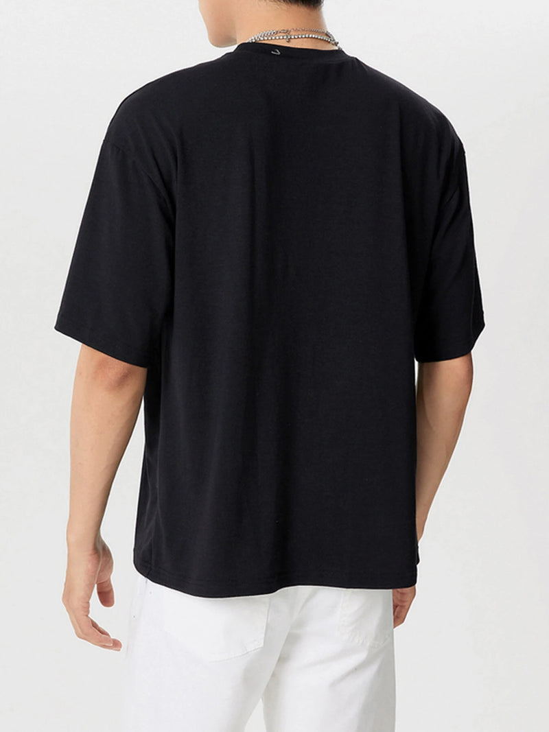 INCERUN Mens Fashion Fashion Color Block Stitching Buckle Design Short Sleeve T-Shirt