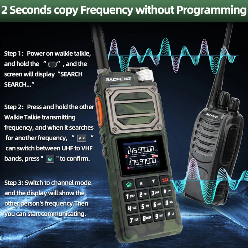 Baofeng UV-25 Walkie Talkie 10W High Power Two-Way Radio Multi-Band 1.77-Inch Color Screen 999 Channels Wireless Copy Frequency Air Band Reception