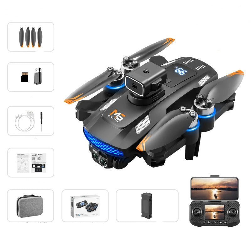 WLRC M6 WiFi FPV with LCD Screen Controller HD Dual Camera Servo Gimbal 360 Obstacle Avoidance LED Brushless Foldable RC Drone Quadcopter RTF