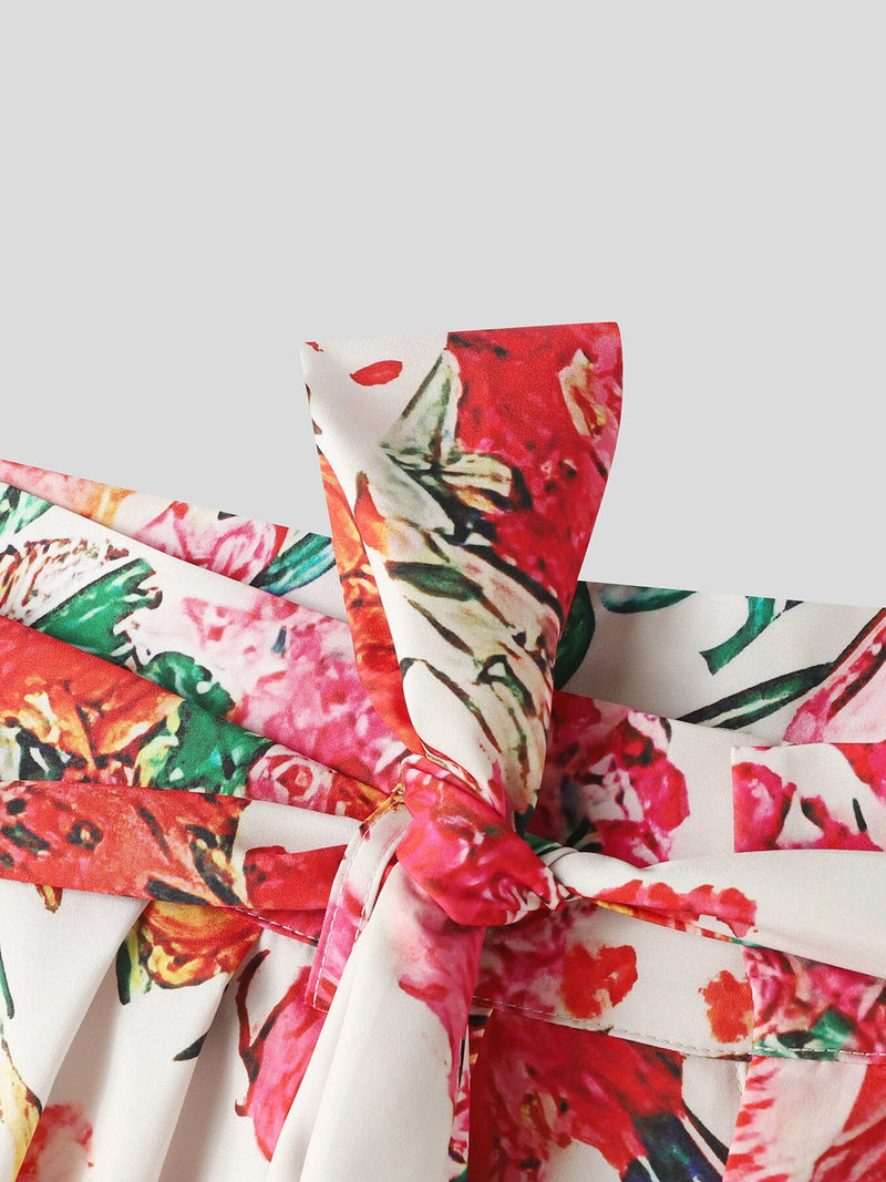 INCERUN Mens Pant High Rise Lace Up Long Trousers Fashion Flowers Print Wide Leg Pants Leisure Men Bottoms