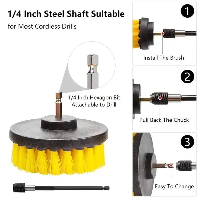 7 Piece Drill Brush Attachment Set with Extended Reach for Cleaning Tub Sink Tile Carpet and Grout Power Scrubber Drill Brushes Powerful Drill Brush