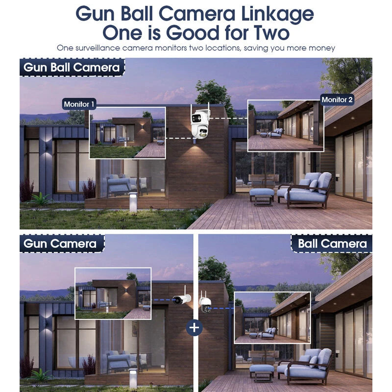 3K 6MP Dual Lens Outdoors WiFi Security Camera HD Night Vision Motion Detection Auto Tracking Waterproof Siren Alarm Push ICSEE APP Remote Viewing Surveillance Cameras