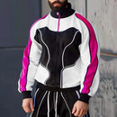 INCERUN Mens Contrast Color Print Half-Zip Long Sleeve Hoodie Sports Stand-up Collar Pullover Hoodies