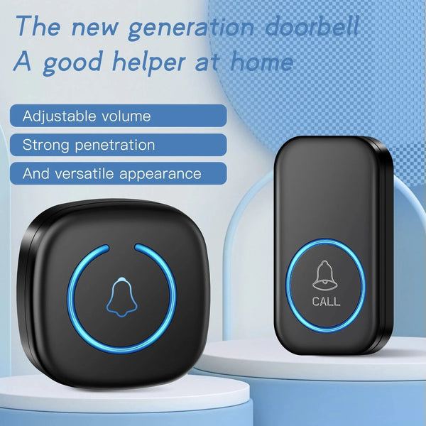 Wireless Doorbell IP44 Waterproof Smart Home Welcome Door Bell 300M Range 60 Ringtones 5-level Volume Adjustable Intelligent Home Chime Bell Kit EU Plug