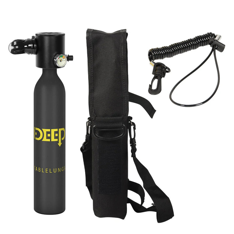 DIDEEP 0.5L Mini Scuba Tank Kit with Storage Bag and Satety Rope Portable Scuba Diving Tank Gear Support 5-10 Minutes Breath Underwater Breathing Devicefor Partner Underwater Entertainment Backup Air