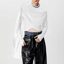 INCERUN Men Cross-Deconstructed Ribbon Design Long Sleeve Top T-shirts Fashion Solid Color See-through High Stretch Clothing for Men