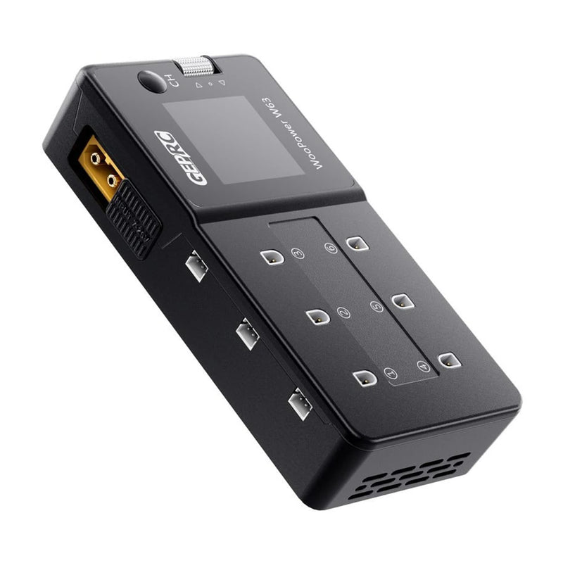 GEPRC WooPower W63 78W 3A*6 6 Ports  1S Lipo Battery Charger Discharger with Storage Function 1.54-Inch IPS Display Support LiPo/LiHV/LiFe 1S Battery PH2.0/BT2.0  Plug