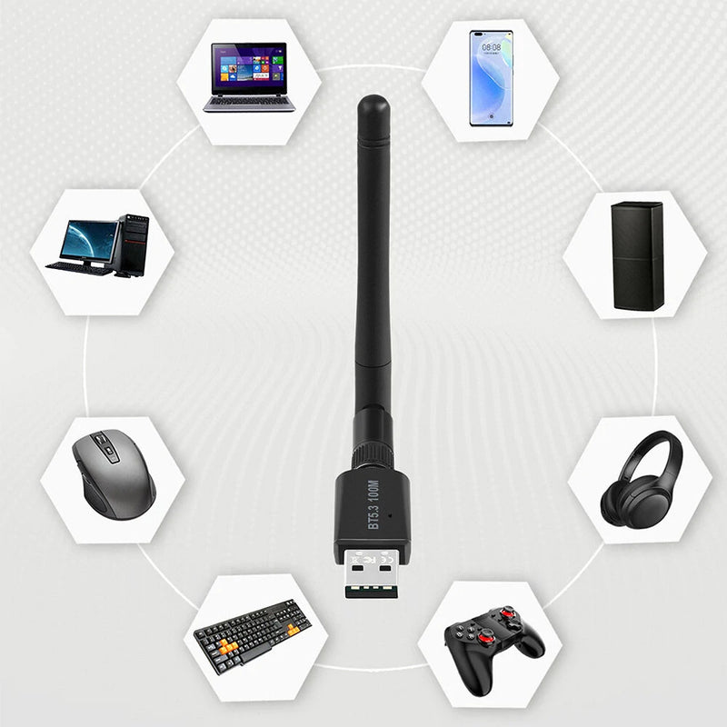 RTL807 bluetooth-compatible 5.3 USB Adapter Dongle 100M Long Range Support Windows 7/win8.1/win10/11 for PC Computer