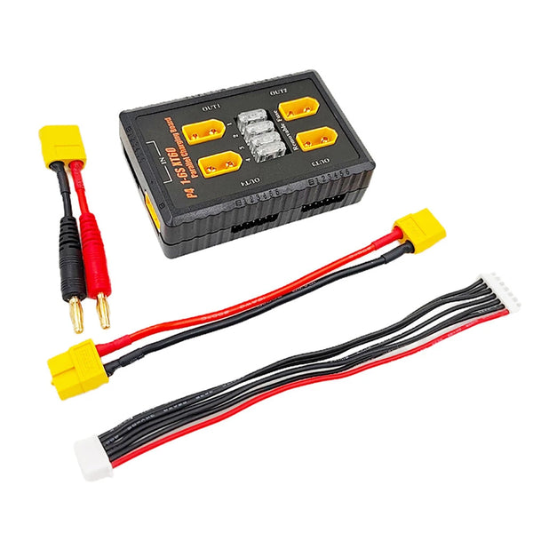 P4 1-6S XT60 Plug Parallel Charging Board Support 20A Input and 4 Output Channels with Fuse Protection