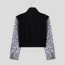 INCERUN Mens Floral Print Patchwork Jacket Crop Top Zipper Stand Collar Short Jackets for Men Large Size S-5XL