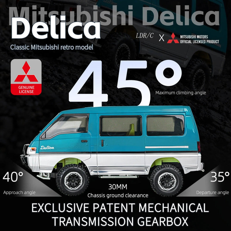 LDRC 1296 RTR 1/12 2.4G 4WD for Mitsubishi Delica L300 1986 RC Car Dual-Speed Mechanical Shifting Classis Off-Road Van Climbing Truck LED Light Full Proportional Control Metal Gears CVD Straight Axle Vehicles Models Toys