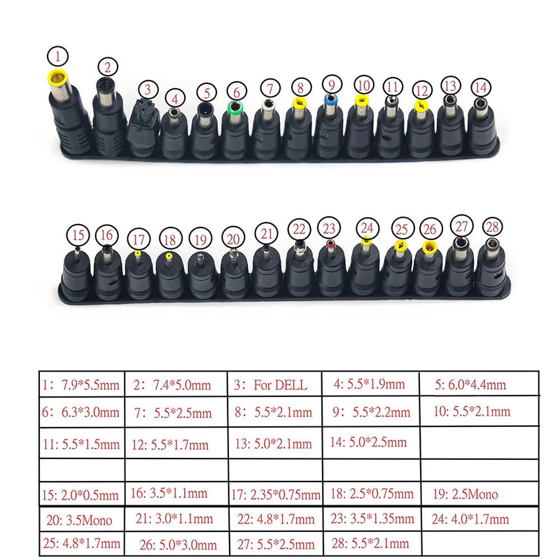 Universal Power Adapter Charger 96W 12V-24V 4A with EU/US Plug and Multiple Pins Adjustable Voltage Portable Laptop Charger
