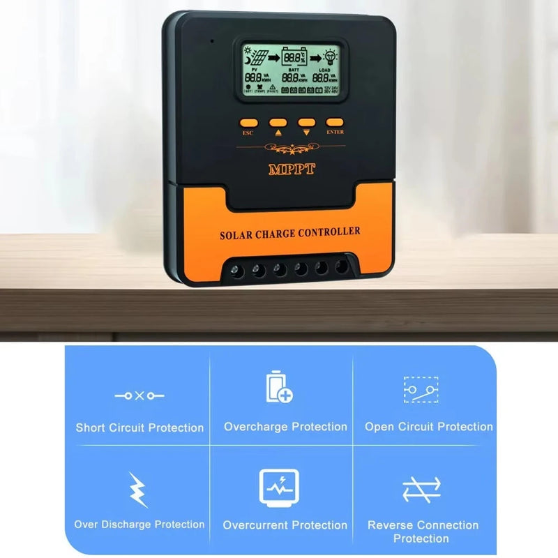 12V-24V Auto MPPT Solar Charge Controller 10A, 20A, 30A, 40A, 50A, 60A Smart PV Regulator, Lithium Lead Acid Battery Charger