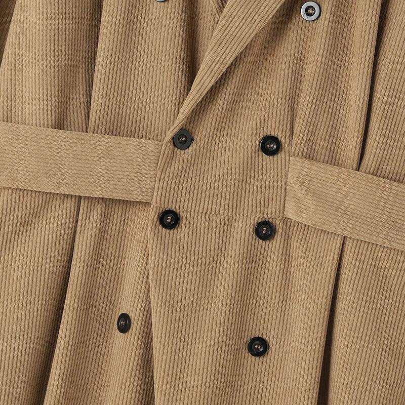 INCERUN Men Jumpsuits Corduroy double-breasted Suit Collar Long-sleeved Casual One-piece Suit for Men with Side Pockets