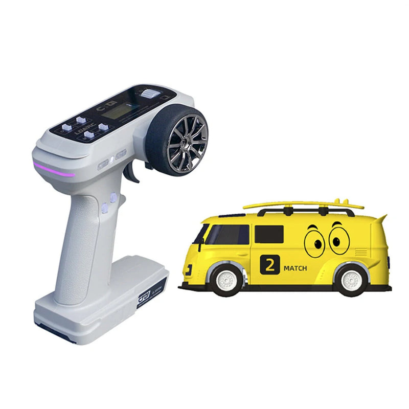 LDARC V64 1/64 2.4G RWD RC Car Mini Drift Flat On-Road LED Lights LC01 Chassis Micro Van Vehicles Models Full Proportional Remote Control Racing Toys 80 Minutes Playing Time