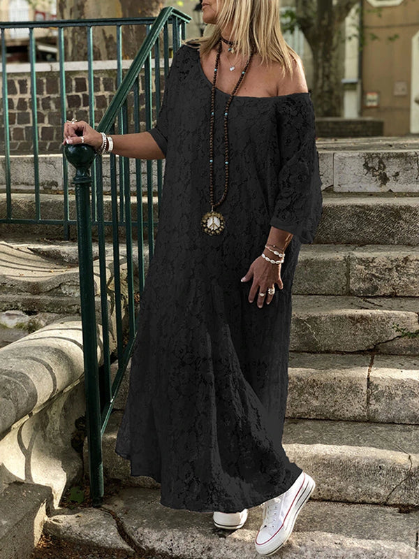 ZANZEA Plus Size Women Lace Long Dress Cold Shoulder Long Lace Croceht Hollow Out Bohemian Maxi Dress For Women
