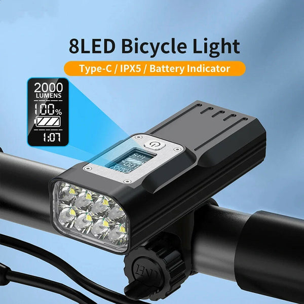 NATFIRE GTR60 OLED Display Bike Light 2000 Lumens 8 LEDs 10000mAh Battery USB Rechargeable IPX5 Waterproof Safety Lock Portable Flashlight for Cycling Hiking Camping