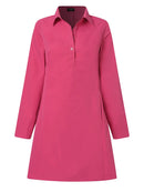 VONDA Women's Casual Solid Color Lapel Knee Dresses with Pockets