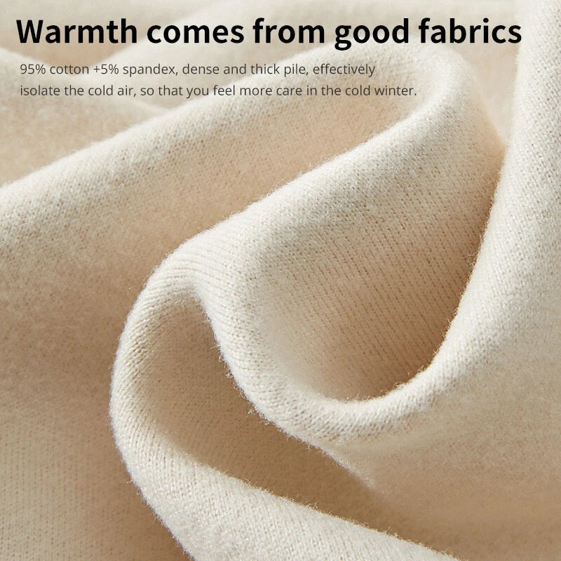 TENGOO Men Winter Thermal Underwear Set Daily Base Layer for Autumn Winter Solid Color 2pcs Homewear, Long Sleeve Round Neck Tops & Bottom Pants Set