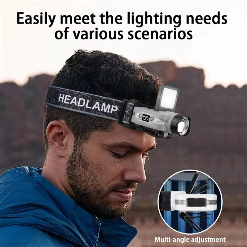 COB+ LED Sensor Headlamp Clip Cap Light USB Rechargeable Head Flashlight Built-in Battery for Fishing Camping