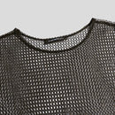 INCERUN Mens T-shirt Hollow Out Loose Fit Tee Fashion Casual Black T Shirt Summer Comfy Round Neck Long Sleeve Top