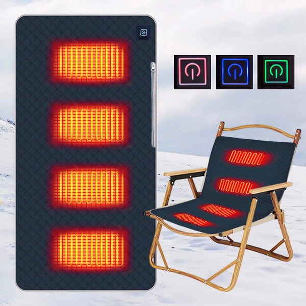 USB Heated Cushion Fast Heating 4 Heated Areas Camping Chair Heated Cushion 3 Adjustable Temperature Heated Chair Cushion Type C/USB Charging for Outdoor Travel