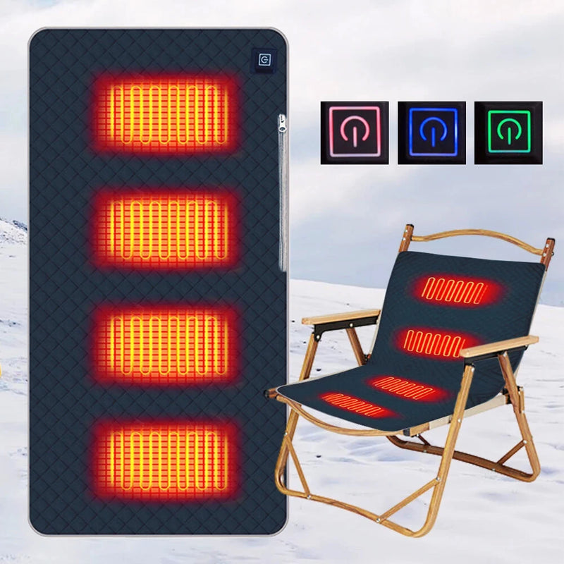 USB Heated Cushion Fast Heating 4 Heated Areas Camping Chair Heated Cushion 3 Adjustable Temperature Heated Chair Cushion Type C/USB Charging for Outdoor Travel