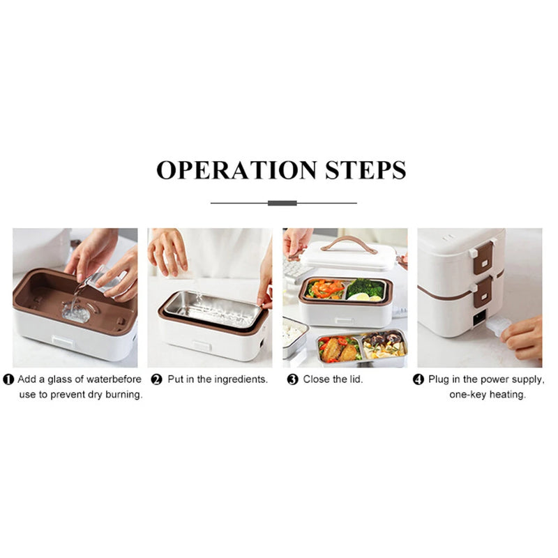 2 Layer 300W Portable Electric Lunch Box Food Warmer for Travel Self Cooking Heated Lunch Box for Home Office Cooking Food