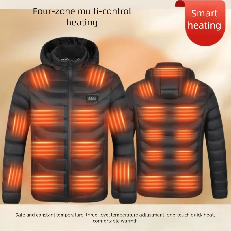 TENGOO HZ-23 23 Zones Heating Jacket Zipper Adjustable Size USB Charging Smart Thermal Warm Jacket Men's Heated Hooded Coat Outdoor Sportswear