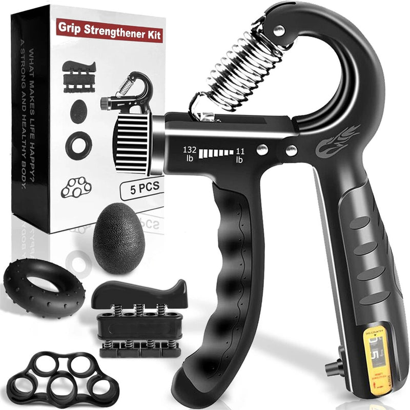 KALOAD 5 Pcs Fitness Set 5-60Kg Electric Counting Hand Grip Wrist Training Increase Strength Spring Finger Pinch Carpal Expander Effective Exercise for Home Gym Fitness