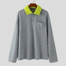 INCERUN Mens Color-Block Panel Long-Sleeve Pullover Hoodie Fashion Loose Fit Top with Chest Pocket in Spring Fall Winter