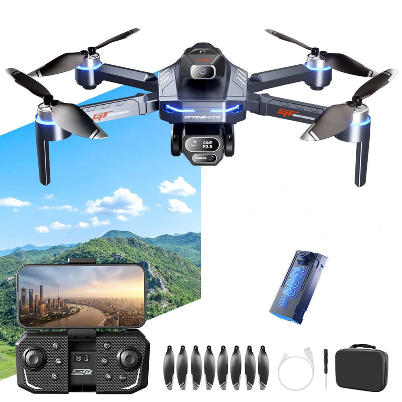 LSRC GT8 WiFi FPV with 4.9inch LCD Screen Controller HD Front Bottom Rear Three Camera Servo Gimbal 360 Obstacle Avoidance Brushless Foldable RC Drone Quadcopter RTF