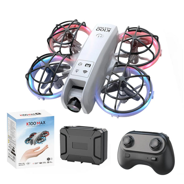 XKJ K100 MAX MINI WiFi FPV with LCD Screen Controller HD Dual Camera Optical Flow Hover Dazzling Lights Circle Protection Kids Gifts 2.4G 4CH 6-Axis Remote Control RC Toys Drone Quadcopter RTF