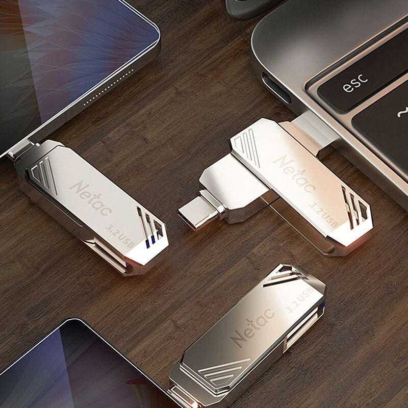 Netac US12 Type-C & USB3.2 Flash Drive 256G 128G 64G High Speed Pendrive Mobile U Disk for PC Computer Laptop