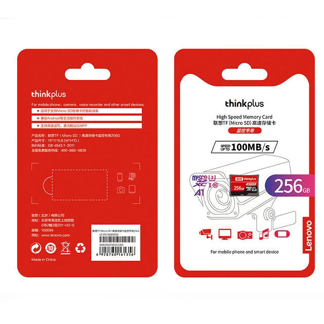 Lenovo Thinkplus Class10 High Speed TF Memory Card 256GB/128GB/64GB 100MB/s Micro SD Card Flash Card Smart Card for Phone Camera Driving Recorder