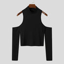 INCERUN Mens T-shirt Fashion Scooped Long Sleeve Black Tshirt Summer Party Solid Color Design T Shirt Top
