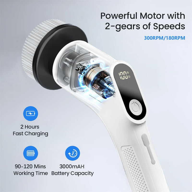 7 in 1 Electric Spin Scrubber, Cordless Cleaning Brush With 7 Replaceable Brush Heads and 3-Speed Control, Adjustable Shower Scrubber With Retractable Extension & Detachable Handle For Bathroom, Kitchen, Tub, Toilet, Tile, Windows