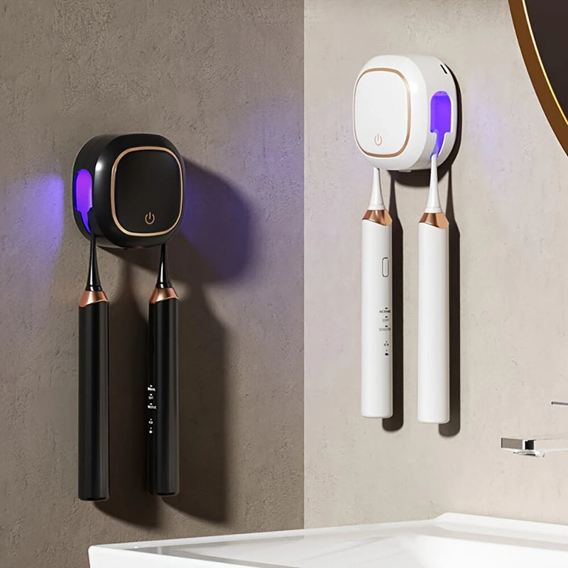 Smart Toothbrush Sterilizer Electric Ultraviolet Sterilization Box Heat Drying Wall-Mounted Bathroom Double Toothbrush Storage Rack