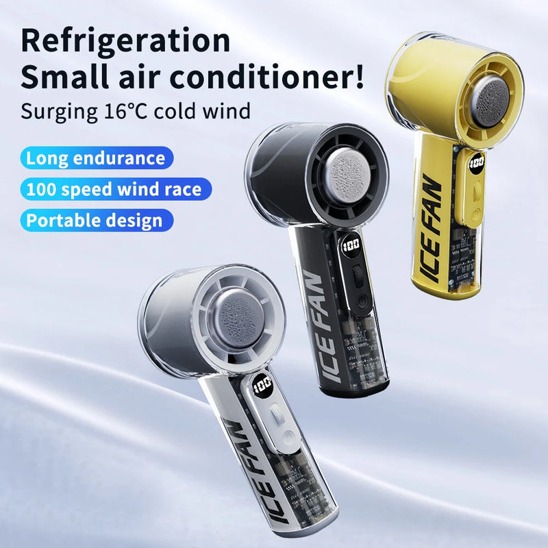 Handheld 100 Stepless Speed Fan Portable USB Rechargeable Desk Fan 3000mAh Battery Turbo Engine Ice Porcelain Cooling
