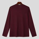 INCERUN Mens Striped Long Sleeve T-Shirt Knitted Solid Color Fashion Big V-neck Tshirt for Male S-5XL