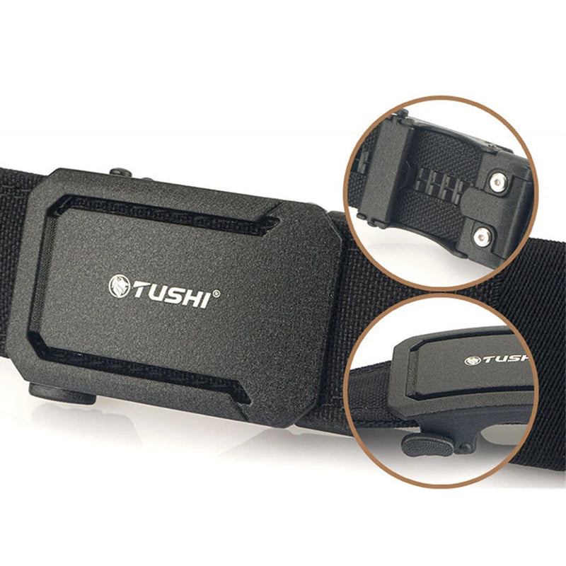 TUSHI 120cm Mens Automatic Buckle Tactical Belt Military Sturdy Nylon Belt for Outdoor Work Business Police Duty