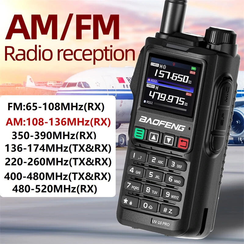 Baofeng UV-18 PRO GPS Walkie Talkie Wireless Copy Frequency 999 CH NOAA Long Range Type-C VHF UHF Handheld Two Way Radio