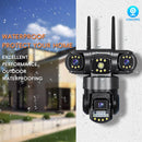 Three-lens 6MP WiFi PTZ Camera Intelligent Wireless Night Vision Motion Recognition Two-way Audio Real-time Monitoring Cameras for Outdoors Security Surveillance