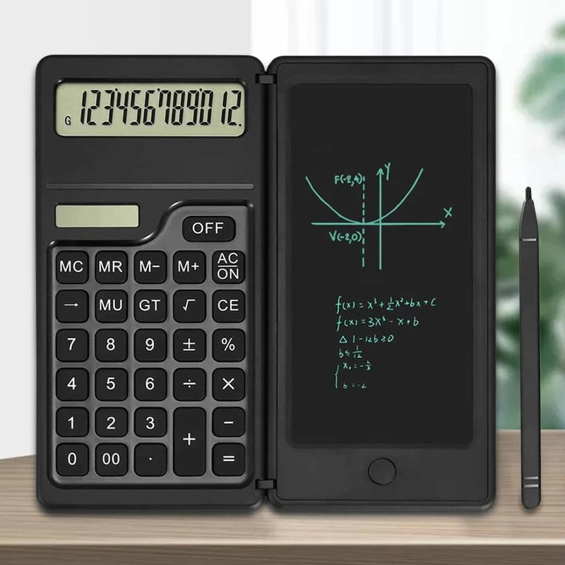 Basic Calculator Notepad with 6 Inch LCD Writing Tablet Portable Foldable Scientific Calculator Mute Solar/Dual Battery Powered for High School College Office