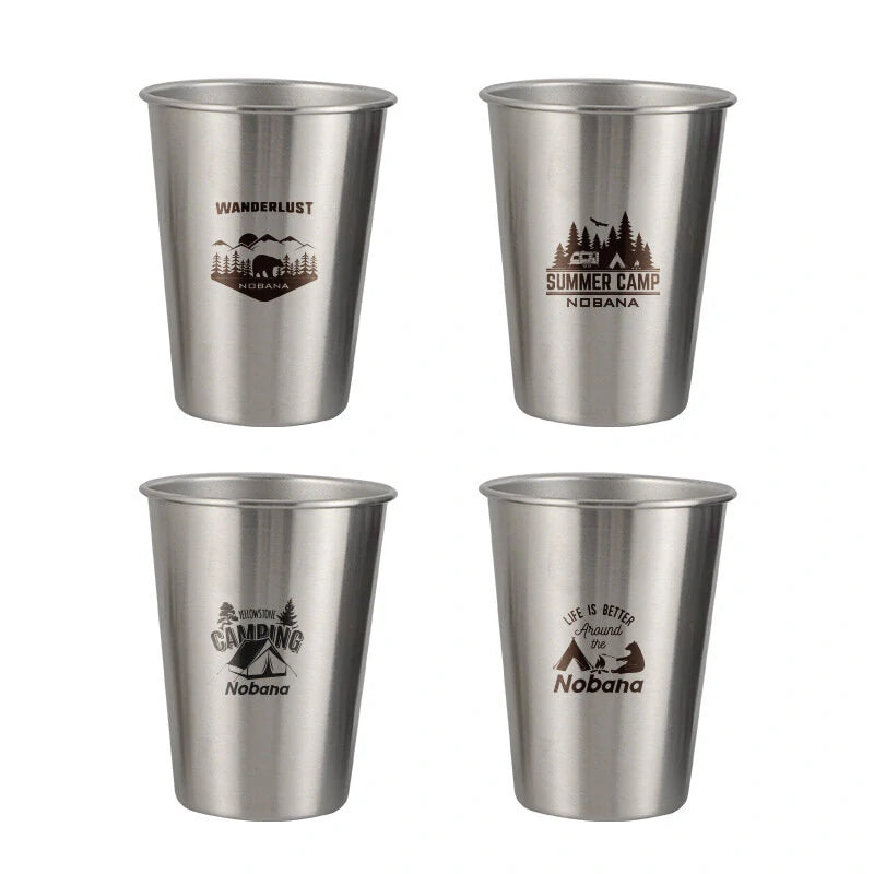 Outdoor 304 Stainless Steel Cup Set Camping Cup 4/6/8PCS Camping Portable Water Cup Travel Coffee Cup Picnic Barbecue Cup